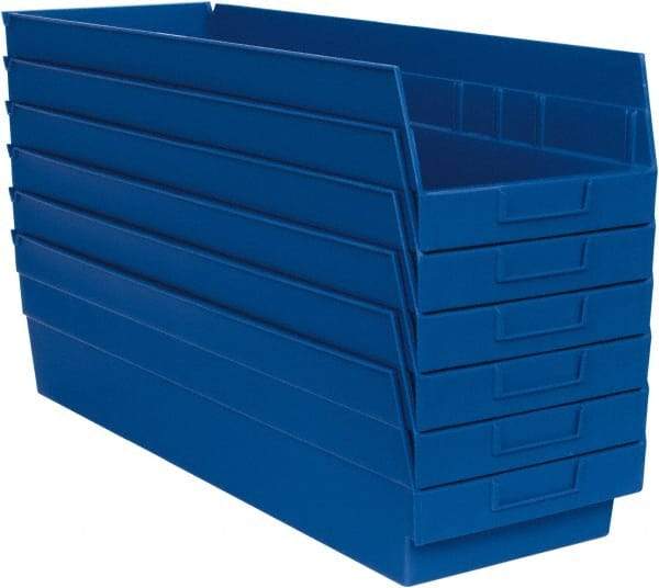 Quantum Storage - 50 Lb. Load Capacity, 23-5/8" Deep, Blue Polypropylene Hopper Shelf Bin - 6" High x 8-3/8" Wide x 23-5/8" Long - Americas Tooling