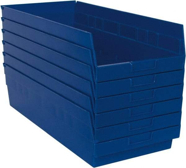 Quantum Storage - 50 Lb. Load Capacity, 23-5/8" Deep, Blue Polypropylene Hopper Shelf Bin - 6" High x 11-1/8" Wide x 23-5/8" Long - Americas Tooling