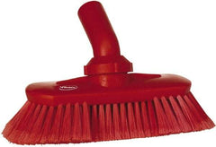 Vikan - 1-1/2" Bristle Length, Polyester Wash Brush - 7-3/4" Long x 3" Wide Head, 8" OAL, European Threaded Handle, Red, Polypropylene Block, Flagged - Americas Tooling