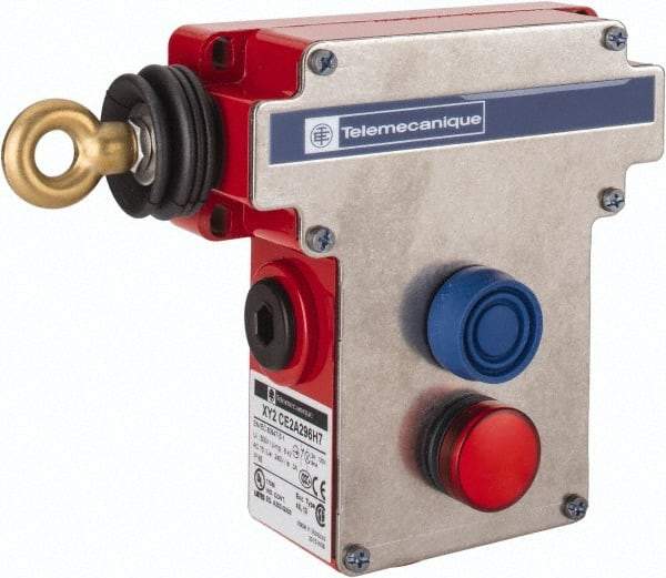 Telemecanique Sensors - 10 Amp, 2NO/2NC Configuration, Rope Operated Limit Switch - Pushbutton Reset, Rope Pull, Pilot Light Indicator, 300 VAC - Americas Tooling