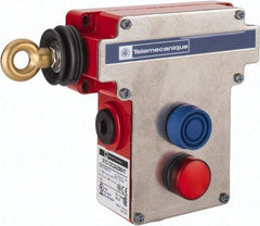 Telemecanique Sensors - 10 Amp, 2NO/2NC Configuration, Rope Operated Limit Switch - Pushbutton Reset, Rope Pull, Pilot Light Indicator, 300 VAC - Americas Tooling