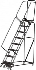 Ballymore - 113" 8 Step Rolling Warehouse Ladder - Lock Step Rolling Safety Ladder, 450 Lb Capacity, 80" Platform Height, 24" Base Width x 61" Base Depth, Perforated Tread - Americas Tooling