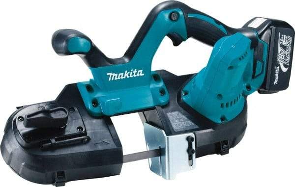 Makita - 18 Volt, 18-1/2" Blade, 630 SFPM Cordless Portable Bandsaw - 2-1/2" (Round) & 2-1/2 x 2-1/2" (Rectangle) Cutting Capacity, Lithium-Ion Battery Included - Americas Tooling