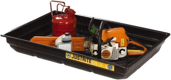 Justrite - 20 Gallon Capacity, 23 Inch Long x 47-1/2 Inch Wide, Polyurethane Spill Tray - 23 Inch Diameter, 5-1/2 Inch High, Black - Americas Tooling