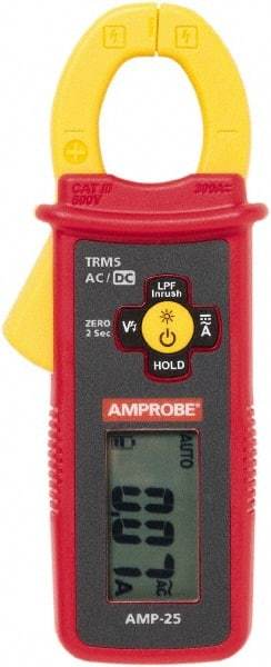 Amprobe - AMP-25, CAT III, Digital True RMS Clamp Meter with 0.9843" Clamp On Jaws - 300 AC/DC Amps, Measures Current - Americas Tooling