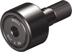 McGill - 2-1/2" Roller Diam x 1-1/4" Width, 1" Stud Diam x 2-1/4" Length, Sealed Self Lubricating Stud Cam Follower with Nonmetallic Bushing and Hex - Steel, 1-1/4" Thread Length, 1-14 Thread, 3.78" OAL - Americas Tooling