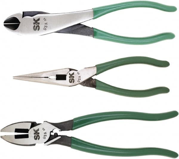 SK - 3 Piece Long Nose, Diagonal & Lineman's Plier Set - Comes in Plastic Pouch - Americas Tooling