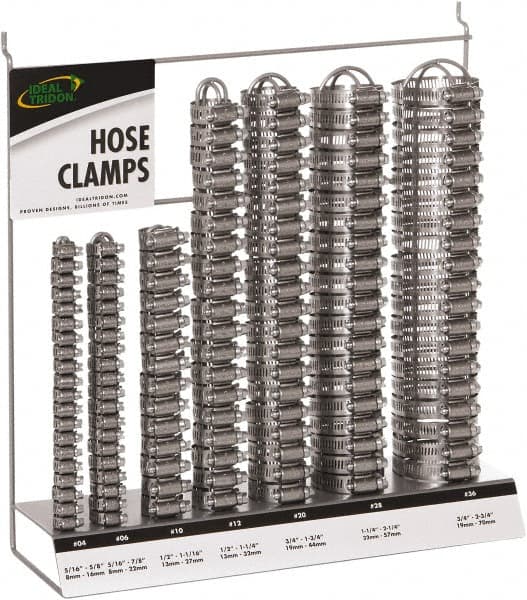 IDEAL TRIDON - 130 Piece, 5/16 to 2-3/4" Diam, Worm Drive Clamp Set - 20 Micro 4, 20 Micro 6, 10 Size 10, 20 Size 12, 20 Size 20, 20 Size 28, 20 Size 36 - Americas Tooling