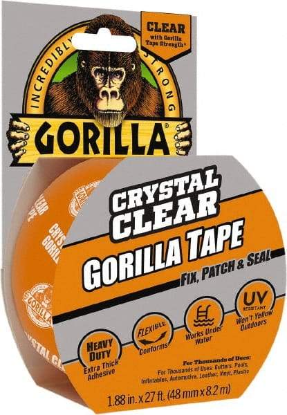 Gorilla Tape - 1-7/8" x 27' Clear Duct Tape - 7 mil, Acrylic Adhesive, Ethylene Copolymer Backing, -4°F to 140°F - Americas Tooling