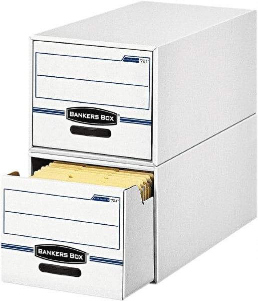 BANKERS BOX - 1 Compartment, 12 Inch Wide x 23 Inch Deep x 10 Inch High, File Storage Box - Corrugated, White and Blue - Americas Tooling