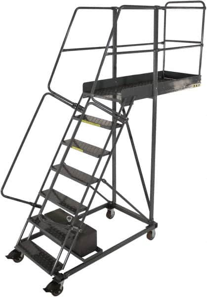 Ballymore - 102" 6 Step Cantilever Ladder - Rolling Work Platform, 300 Lb Capacity, 60" Platform Height, 32" Base Width x 46" Base Depth, Perforated Tread - Americas Tooling