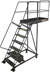 Ballymore - 112" 7 Step Configurable Cantilever Ladder - Rolling Work Platform, 300 Lb Capacity, 70" Platform Height, 32" Base Width x 59" Base Depth, Perforated Tread - Americas Tooling