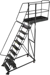 Ballymore - 142" 10 Step Cantilever Ladder - Rolling Work Platform, 300 Lb Capacity, 100" Platform Height, 32" Base Width x 71" Base Depth, Perforated Tread - Americas Tooling