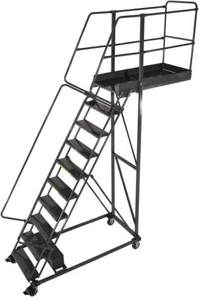 Ballymore - 142" 10 Step Cantilever Ladder - Rolling Work Platform, 300 Lb Capacity, 100" Platform Height, 32" Base Width x 71" Base Depth, Perforated Tread - Americas Tooling