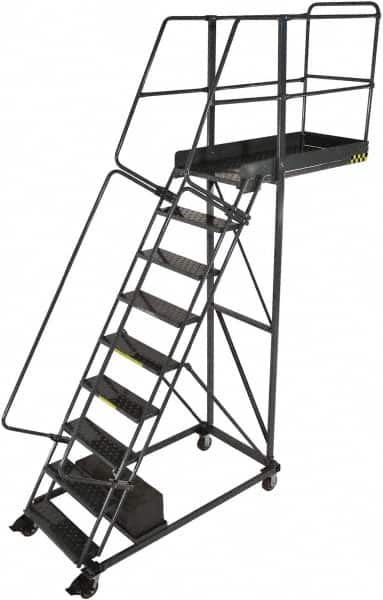 Ballymore - 116" 8 Step Cantilever Ladder - Rolling Safety Ladder, 300 Lb Capacity, 80" Platform Height, 32" Base Width x 65" Base Depth, Serrated - Americas Tooling