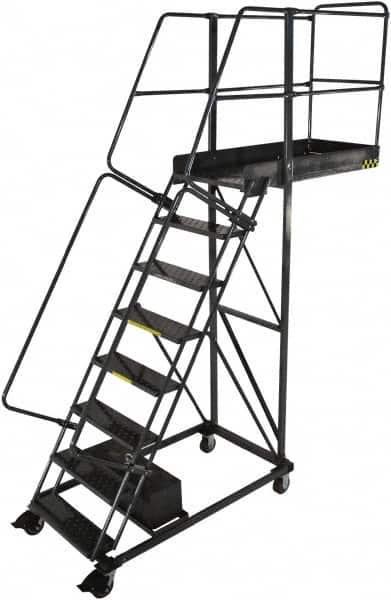 Ballymore - 122" 8 Step Configurable Cantilever Ladder - Rolling Work Platform, 300 Lb Capacity, 80" Platform Height, 32" Base Width x 65" Base Depth, Perforated Tread - Americas Tooling