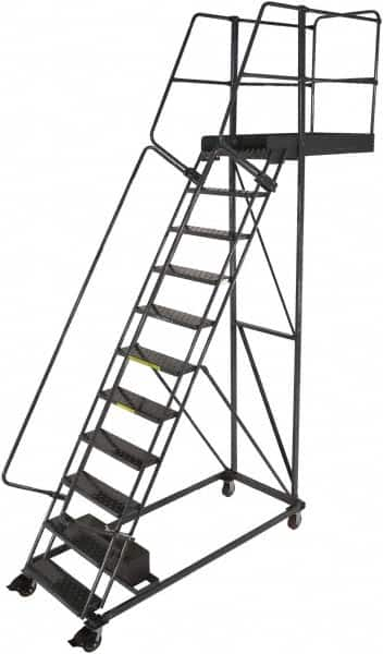 Ballymore - 152" 11 Step Cantilever Ladder - Rolling Work Platform, 300 Lb Capacity, 110" Platform Height, 32" Base Width x 77" Base Depth, Perforated Tread - Americas Tooling