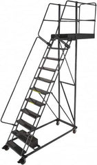 Ballymore - 152" 11 Step Cantilever Ladder - Rolling Work Platform, 300 Lb Capacity, 110" Platform Height, 32" Base Width x 77" Base Depth, Perforated Tread - Americas Tooling