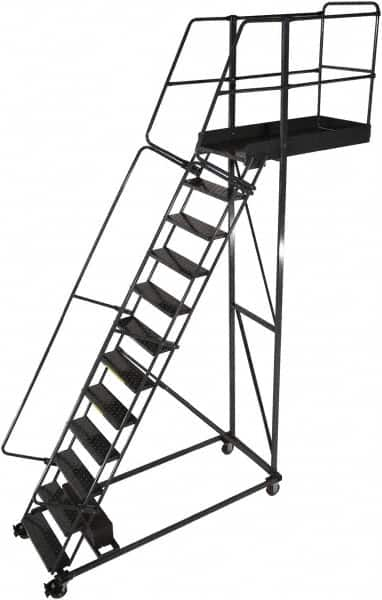 Ballymore - 182" 14 Step Cantilever Ladder - Rolling Work Platform, 300 Lb Capacity, 140" Platform Height, 40" Base Width x 96" Base Depth, Perforated Tread - Americas Tooling