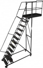 Ballymore - 172" 13 Step Cantilever Ladder - Rolling Work Platform, 300 Lb Capacity, 130" Platform Height, 40" Base Width x 90" Base Depth, Perforated Tread - Americas Tooling