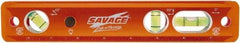 SAVAGE by SWANSON - Magnetic 9" Long 3 Vial Torpedo Level - Aluminum, Orange - Americas Tooling