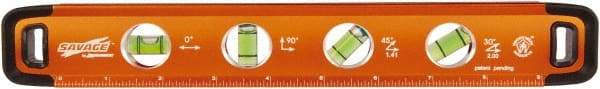 SAVAGE by SWANSON - Magnetic 11" Long 4 Vial Torpedo Level - Aluminum, Orange - Americas Tooling