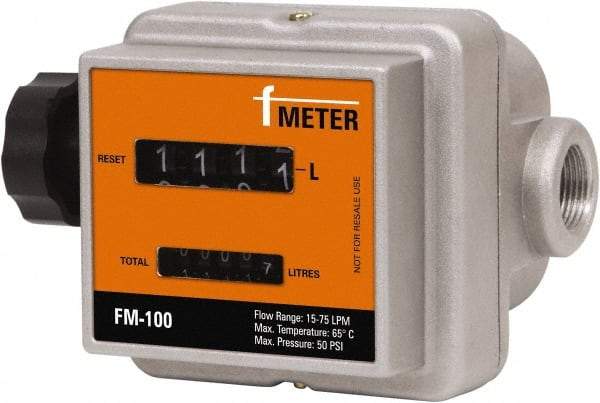 PRO-LUBE - 3/4" FNPT Port Nutating Disc Flowmeter - 150 Max psi, 4 to 20 GPM, Aluminum - Americas Tooling