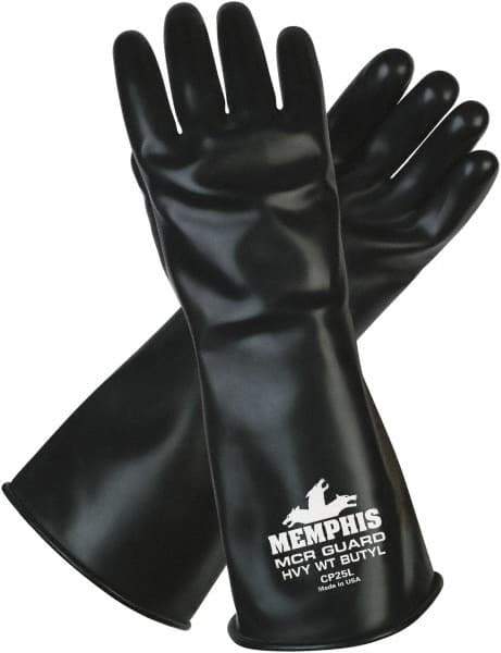 MCR Safety - Size S (7), 14" Long, 25 mil Thick, Butyl Chemical Resistant Gloves - Smooth Finish, Black - Americas Tooling