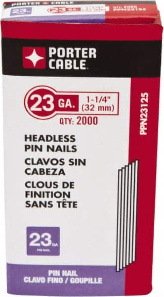 Porter-Cable - 23 Gauge 1-1/4" Long Pin Nails for Power Nailers - Steel, Galvanized Finish, Smooth Shank, Straight Stick Collation, Chisel Point - Americas Tooling