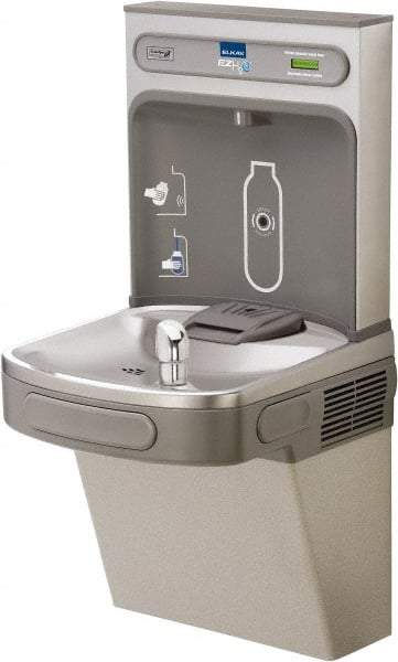 ELKAY - 8 GPH Cooling Capacity Barrier Free Wall Mounted Water Cooler & Fountain - Bottle Filling, 20 to 105 psi, 0.20 hp, Stainless Steel - Americas Tooling