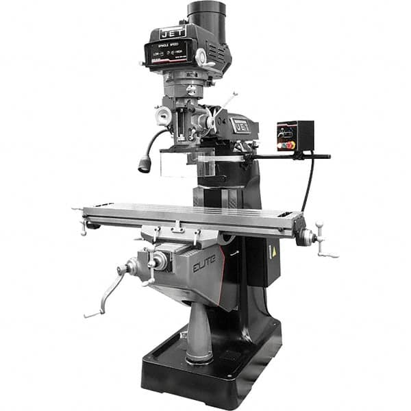 Jet - 9" Table Width x 49" Table Length, Variable Speed Pulley Control, 3 Phase Knee Milling Machine - R8 Spindle Taper, 3 hp - Americas Tooling