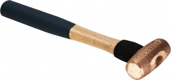 American Hammer - 1-1/2 Lb Nonsparking Copper Head Hammer - 12" OAL, 2-3/4" Head Length, 1-3/8" Face Diam, 12" Hickory Handle - Americas Tooling