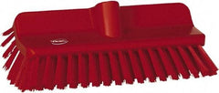 Vikan - 1-1/2" Bristle Length, Polyester Cleaning & Finishing Brush - 9-5/8" Long x 5" Wide Head, 10" OAL, European Threaded Handle, Red, Polypropylene Block - Americas Tooling