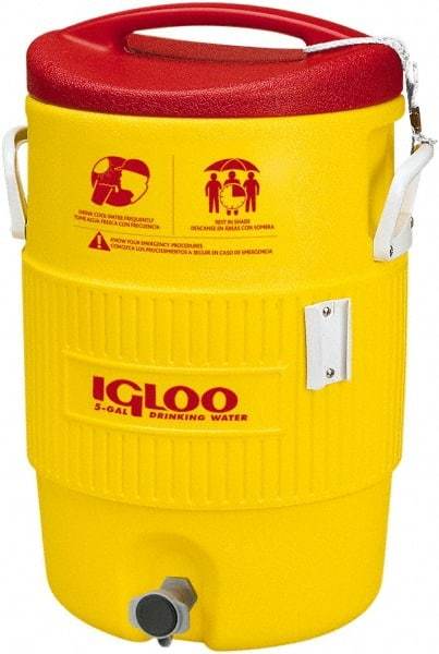 Igloo - 5 Gal Beverage Cooler - Plastic, Yellow/Red - Americas Tooling