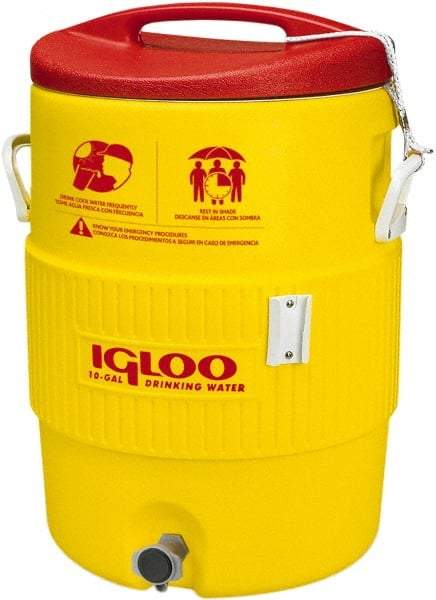 Igloo - 10 Gal Beverage Cooler - Plastic, Yellow/Red - Americas Tooling