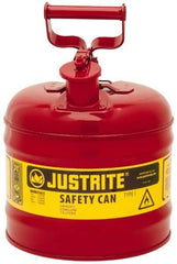 Justrite - 2 Gal Galvanized Steel Type I Safety Can - 13-3/4" High x 9-1/2" Diam, Red with Yellow - Americas Tooling