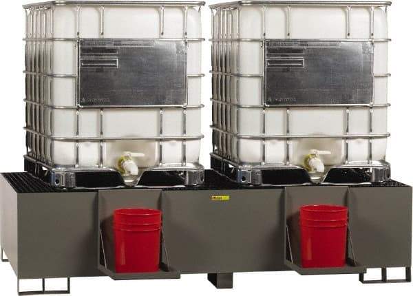 Little Giant - 400 Gallon Steel IBC Sump - 99 Inch Long x 51 Inch Wide x 23 Inch High, 2 Totes, 10,000 Lbs. Load Capacity, Include (2) Removable Pail Holder Shelves - Americas Tooling