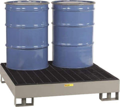 Little Giant - 66 Gal Sump, 4,000 Lb Capacity, 4 Drum, Steel Platform - 51" Long x 51" Wide x 10-1/2" High, Gray, Liftable Fork, Low Profile, Vertical, 2 x 2 Drum Configuration - Americas Tooling