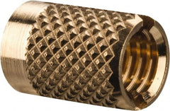 E-Z LOK - M5x0.80 Metric Coarse Brass Flush Press Fit Threaded Insert for Plastic - 3/8" OAL, 0.262" Insert Diam, 1/4" Hole Diam, 1/4" Drill - Americas Tooling