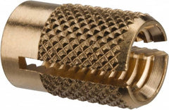 E-Z LOK - M6x1.00 Metric Coarse Brass Flush Press Fit Threaded Insert for Plastic - 1/2" OAL, 0.326" Insert Diam, 5/16" Hole Diam, 5/16" Drill - Americas Tooling