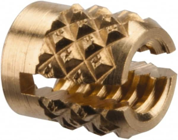 E-Z LOK - #4-40 UNC Brass Flush Press Fit Threaded Insert for Plastic - 3/16" OAL, 0.166" Insert Diam, 5/32" Hole Diam, 5/32" Drill - Americas Tooling