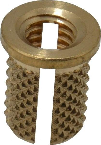 E-Z LOK - #10-32 UNF Brass Flanged Press Fit Threaded Insert for Plastic - 3/8" OAL, 0.262" Insert Diam, 1/4" Hole Diam, 1/4" Drill - Americas Tooling