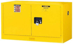 Justrite - 2 Door, 1 Shelf, Yellow Steel Stackable Safety Cabinet for Flammable and Combustible Liquids - 24" High x 43" Wide x 18" Deep, Self Closing Door, 17 Gal Capacity - Americas Tooling