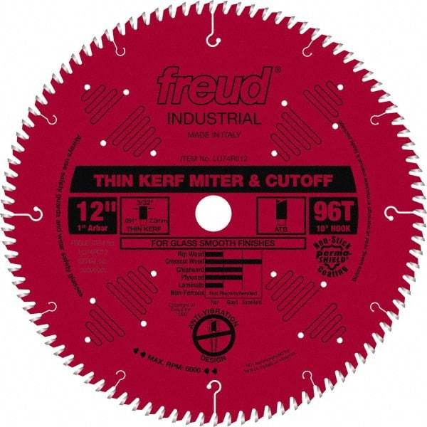 Freud - 12" Diam, 1" Arbor Hole Diam, 96 Tooth Wet & Dry Cut Saw Blade - Carbide-Tipped, Standard Round Arbor - Americas Tooling