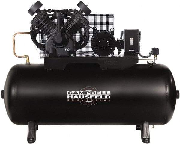 Campbell Hausfeld - 5 hp, 80 Gal Stationary Electric Horizontal Screw Air Compressor - Single Phase, 175 Max psi, 16.6 CFM, 230 Volt - Americas Tooling