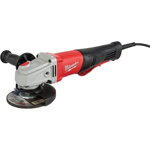 Milwaukee Tool - 5" Wheel Diam, 12,000 RPM, Corded Angle & Disc Grinder - 5/8-11 Spindle, 120 Volts, 11 Amps, Front Exhaust - Americas Tooling