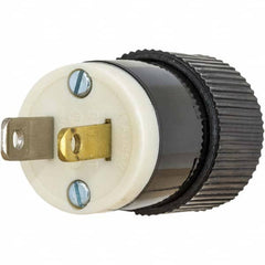 Straight Blade Plug: Industrial, 1-15P, 125VAC, Black & White Self-Grounded, 15A, Composite Body, 2 Poles, 3 Wires