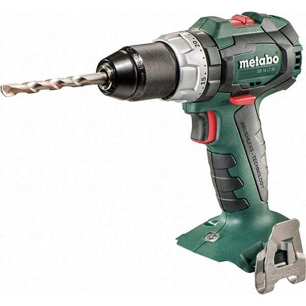 Metabo - 18 Volt 1/16 to 1/2" Keyless Chuck Cordless Hammer Drill - 31950 BPM, 600 to 2,100 RPM, Reversible, Pistol Grip Handle - Americas Tooling
