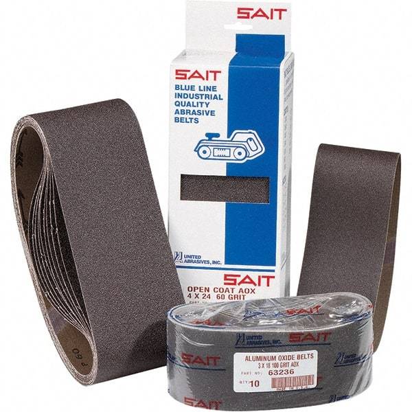 Sait - 1/4" Wide x 18" OAL, 120 FEPA Grit, Aluminum Oxide Abrasive Belt - Aluminum Oxide, Fine, Coated, X Weighted Cloth Backing, Dry, Series 1A-X - Americas Tooling