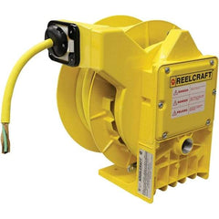 Reelcraft - 12 AWG, 40' Cable Length, Cord & Cable Reel with Flying Lead End - 0 Outlets, NEMA 4, 14 Amps, 600 Volts, SOW Cable, Yellow Reel - Americas Tooling